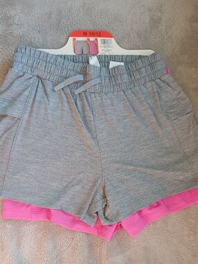 Soybu Gray Athletic Shorts with Pink Trim